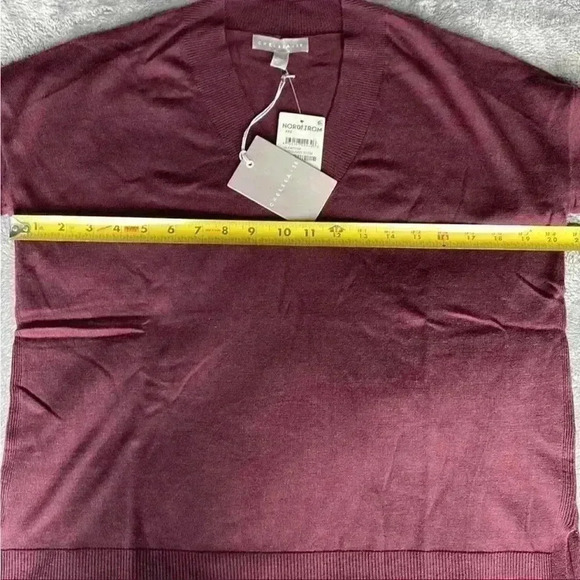 Chelsea28 Oversize V-Neck High/Low Sweater in Burgandy Stem Size XXS NWT - Picture 7 of 9
